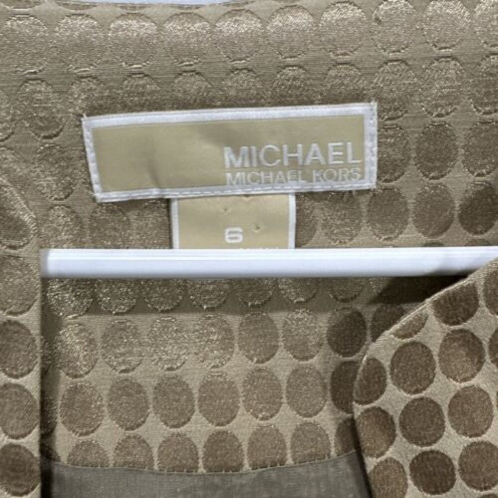 Michael Kors Short Sleeve Cropped Women’s 6 Open Front Gold Polka Dot Jacket - Picture 4 of 6